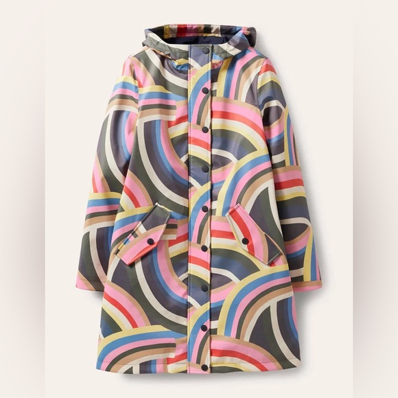 Boden Jackets & Blazers - NWT- Boden Rainbow Arc Print Hooded Raincoat — Pink, Blue, Yellow, Green, Gray